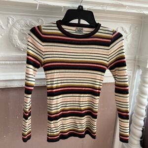 Vintage Striped Multicolor Ribbed Long Sleeve Top S